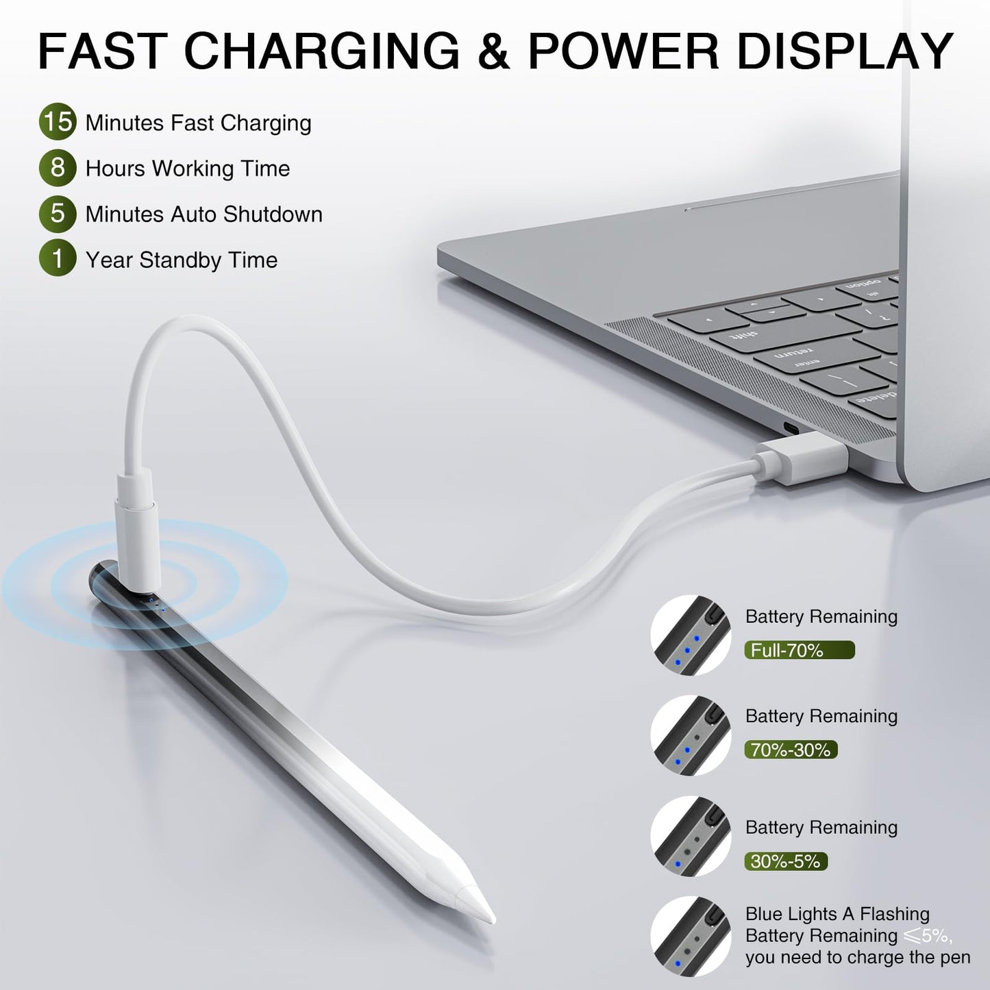 HATOKU iPad Pencil 1st Gen with Tilt & Palm Rejection, Fast Charging, Black/White, Model ID732, Compatible with iPad 2018-2025