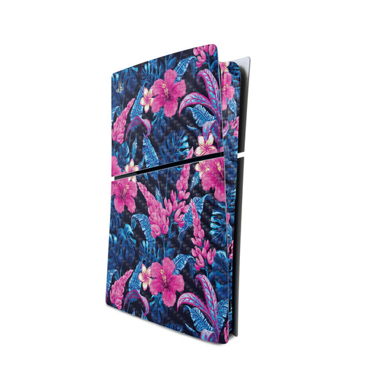 MightySkins Carbon Fiber Skin for PS5 Playstation 5 Slim Digital Edition Console Only - Contrast Hibiscus Protective  Durable Textured Carbon Fiber Finish Easy to Apply Made in The USA