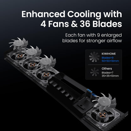 KIWIHOME PS5 Pro Cooling Fan - 4 Fans, Adjustable Speed, USB3.0, Black, Model PX10U