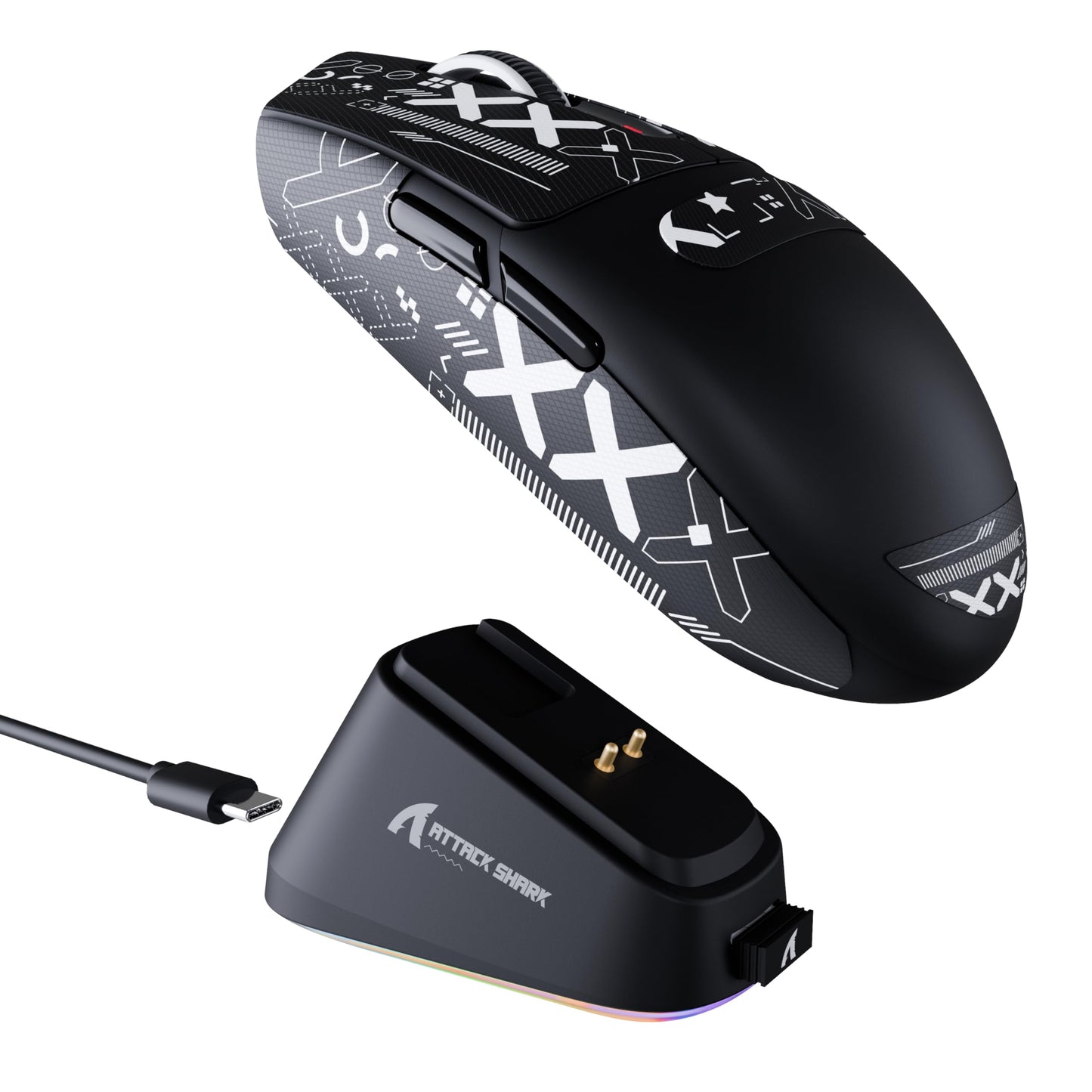 ATTACK SHARK G3 Pro Wireless Gaming Mouse with Magnetic Charging Dock PixArt PAW3311 Gaming Sensor BT/2.4G Wireless/Wired Gaming Mouse 25000 DPI 59g Superlight Gamer Mice for PC/Win/PS/Mac(Black)