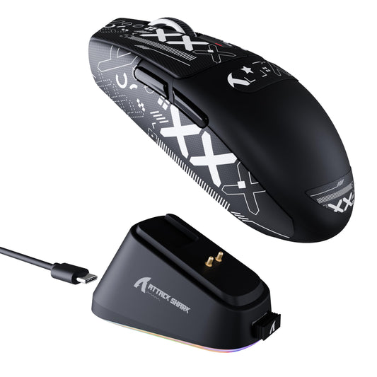 ATTACK SHARK G3 Pro Wireless Gaming Mouse with Magnetic Charging Dock PixArt PAW3311 Gaming Sensor BT/2.4G Wireless/Wired Gaming Mouse 25000 DPI 59g Superlight Gamer Mice for PC/Win/PS/Mac(Black)