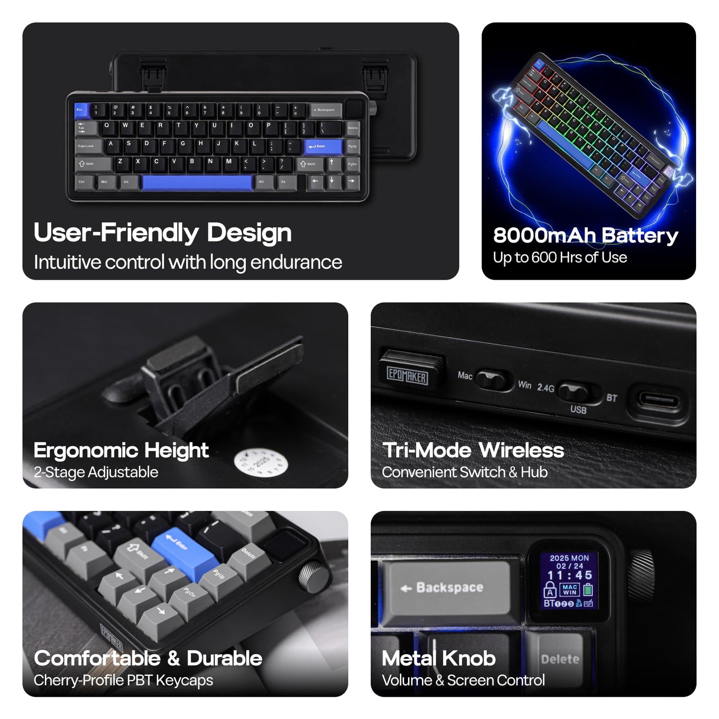 EPOMAKER HE65 Mag Wireless Magnetic Keyboard - 8K Polling Rate, Actuation-Adjustable Switch, 8000mAh Battery, Black