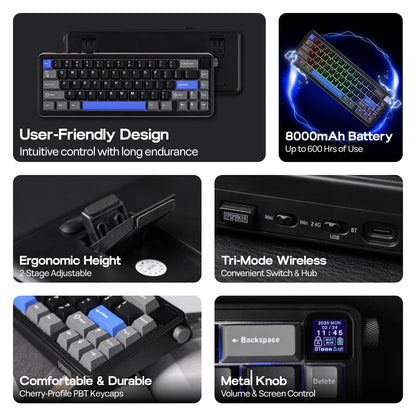 EPOMAKER HE65 Mag Wireless Magnetic Keyboard - 8K Polling Rate, Actuation-Adjustable Switch, 8000mAh Battery, Black