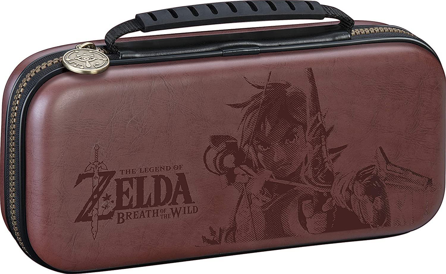 Officially Licensed Nintendo Switch Deluxe Zelda Link Tpartyl Case - fine Hard Case Made with Koskin Saddle Leather Emheaded with Zelda Breath of The Wild Art 2 Game Cases