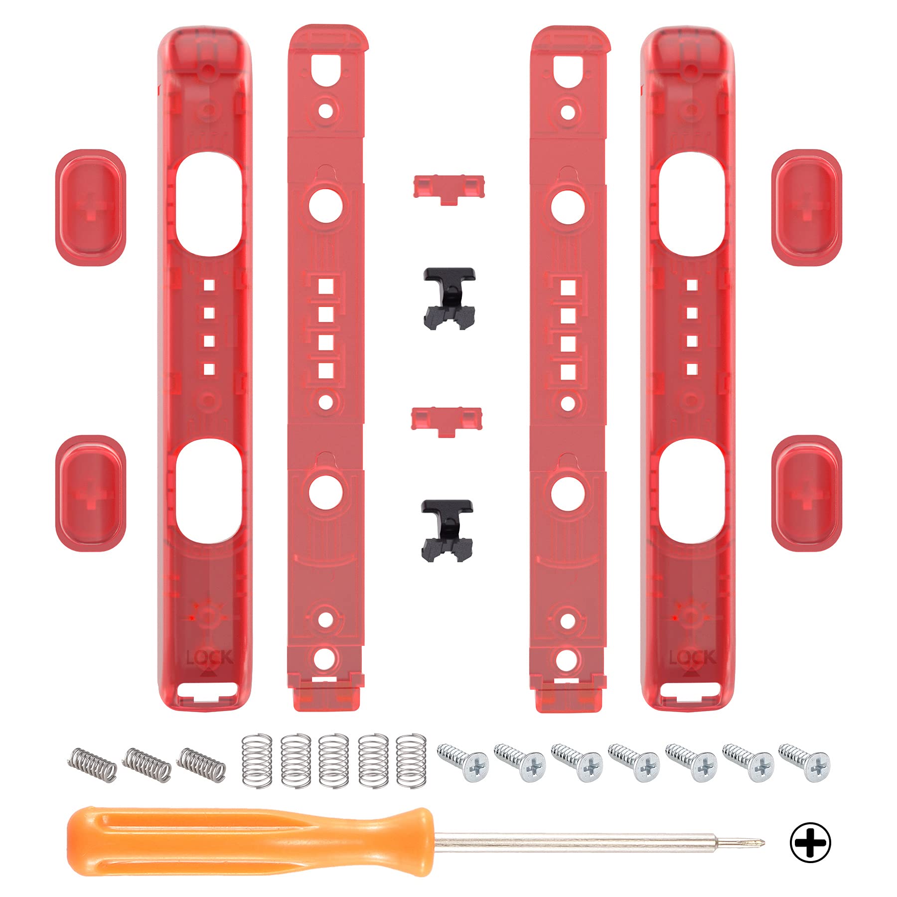 eXtremeRate DIY Replacement Shell for Joycon Strap  Transparent Clear Red Custom Controller Wrist Strap Housing Buttons for Nintendo Switch & Switch OLED Model - 2 Pack