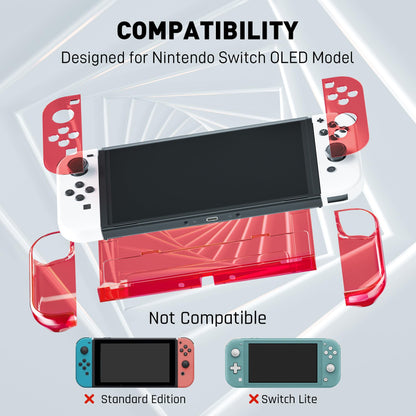 FANPL Dockable Clear Case for Nintendo Switch OLED 2021 - Red, Strong & Durable Protective Cover for Joy Con Controller, Model NOD-18