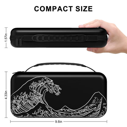 NPOOYI Carrying Case for Nintendo Switch OLED, Hard Shell Travel Case, Abstract Waves Design, Compatible with Joy-Con & Accessories