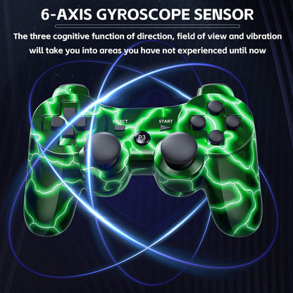 Burcica Wireless Controller for PS3 - Motion Sensing, Double Vibration, GreenFlash+WhiteSkull, Includes Charging Cord