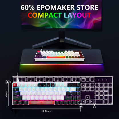 FELICON 60% Wired Mechanical Keyboard, RGB Backlight, Compact 68 Keys, Anti-Ghost, Type-C, White Black & Blue Switch