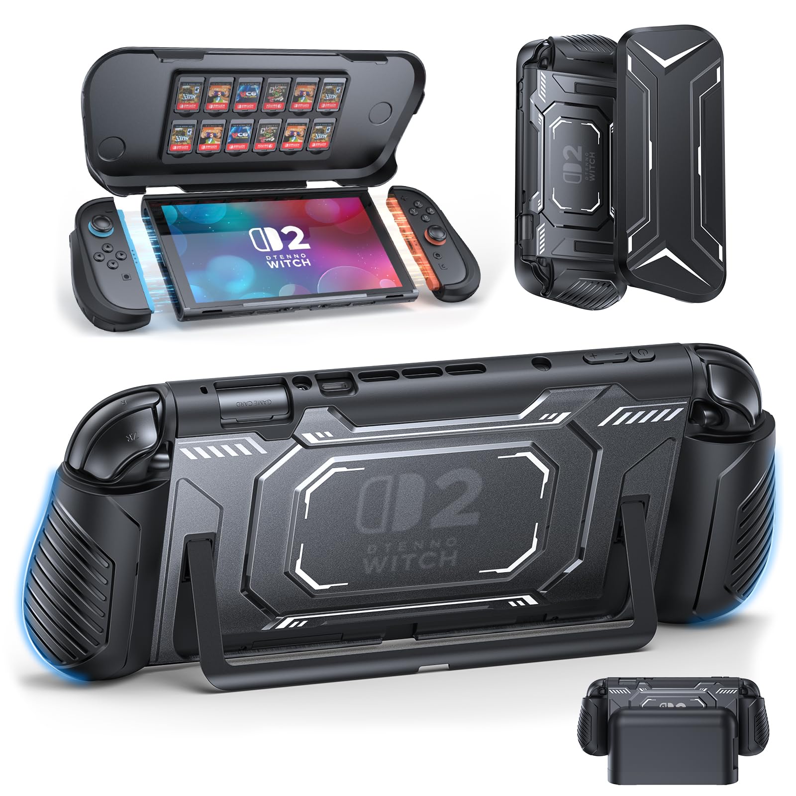 FASTSNAIL Switch 2 Protective Case  Switch 2 Cover with Dockable TPU Middle Frame  Non-Slip Ergonomic Grip for Joycon 2  Anti-Scratch PC Front Cover with 12 Game Card Slots for Switch2 Accessories