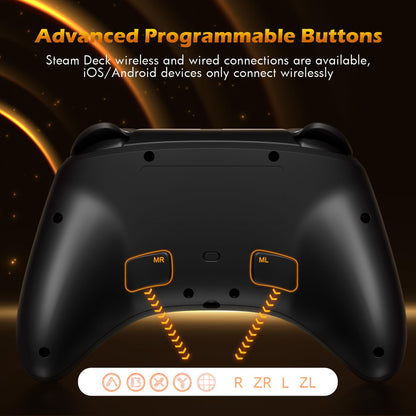 Mytrix Gold Wireless Switch Controller, Pro Controller with Turbo, Motion, Vibration, Joystick RGB, Model: ns-gold