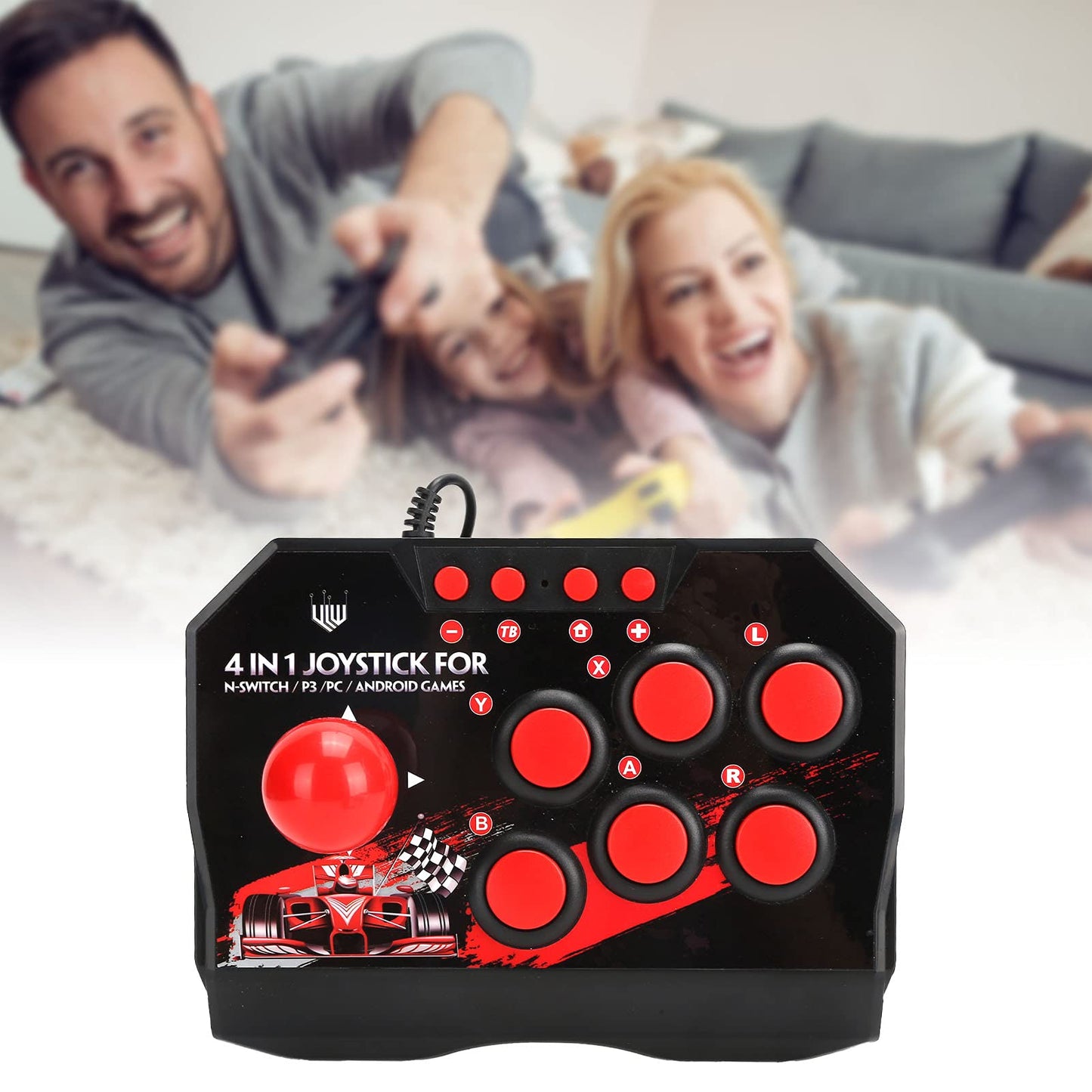 PUSOKEI Universal Nostalgia Fight Stick - Ergonomic USB Wired Joystick for PC/Switch/PS3, Black and Red