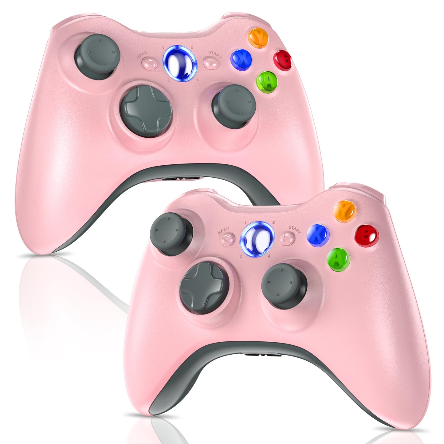 Gamrombo 2 Pack Replacement for Xbox 360 Controller  Wireless Controllers Gamepad Upgraded Joystick Compatible with 360 & Slim  Windows 11/10/8/7 PC Controller with Dual Shock  2.5mm Audio Jack (Pink)