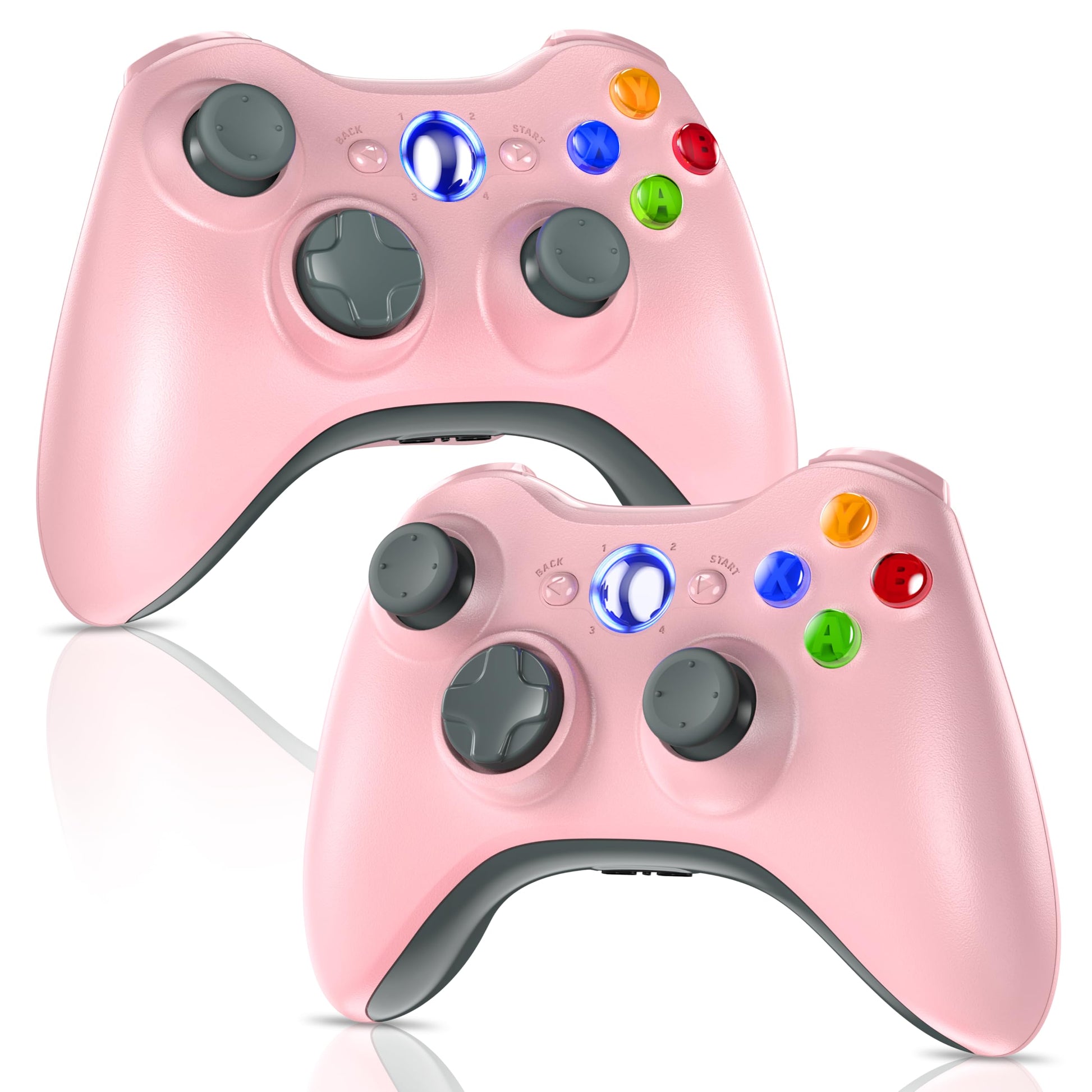 Gamrombo 2 Pack Replacement for Xbox 360 Controller  Wireless Controllers Gamepad Upgraded Joystick Compatible with 360 & Slim  Windows 11/10/8/7 PC Controller with Dual Shock  2.5mm Audio Jack (Pink)
