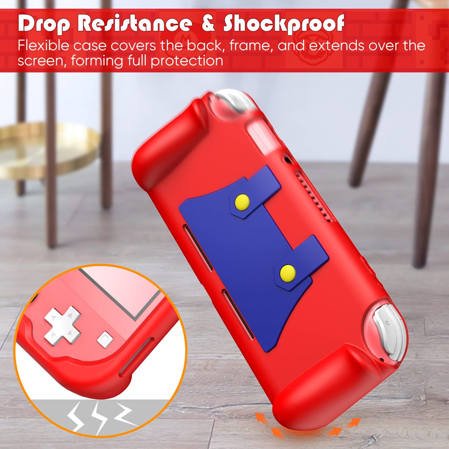 KENOBEE Silicone Case for Nintendo Switch Lite - Ergonomic Grip, Shock-Absorption, Anti-Scratch, Mario Red, Model KDAD001