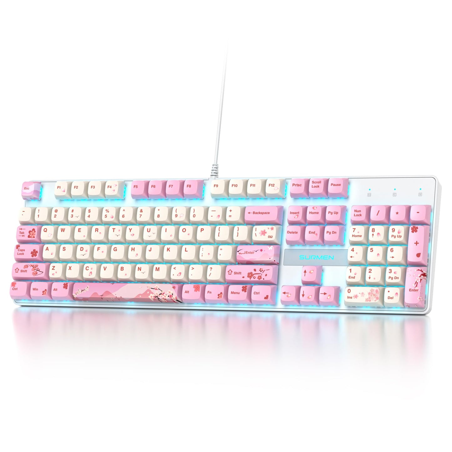 Ussixchare Full Size Mechanical Keyboard  Creamy Keyboard with Number Pad  104 Keys Pink Wired Gaming Keyboard with Red Switch  RGB Backlit for PC Laptop