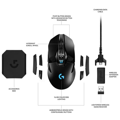 Logitech G903 LIGHTSPEED Gaming Mouse - Wireless Charging Compatible, Black, Model 910-005083