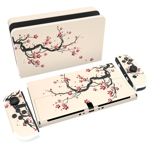 PlayVital Full Set Protective Stickers for Nintendo Switch OLED Model  Customized Vinyl Decal Skins for Switch OLED Console & Joycon & Dock & Grip - Blooming Plum Flowers