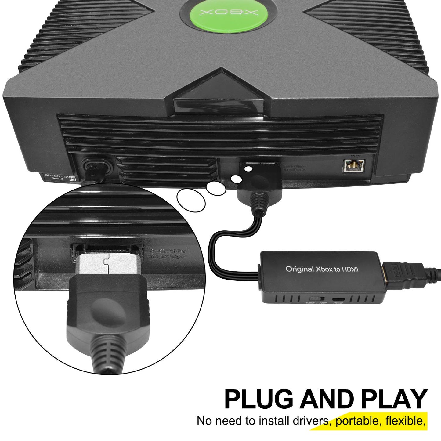 ZUZONG Original Xbox to HDMI Converter - 1080p/720p Output, Black, Model XH2