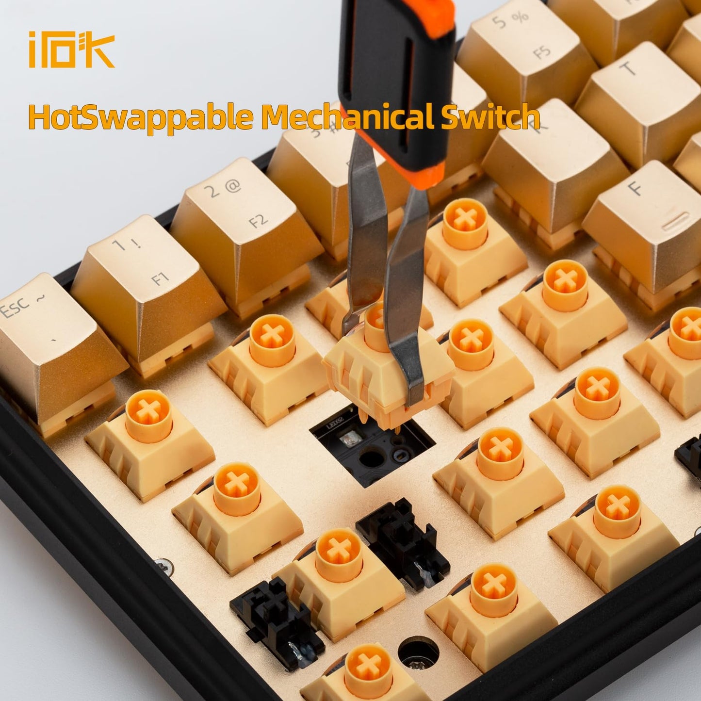 IROK CD67 RGB 60% Gaming Keyboard - Hot-Swappable Red Switches, Full Metal, Wired, Gold Finish