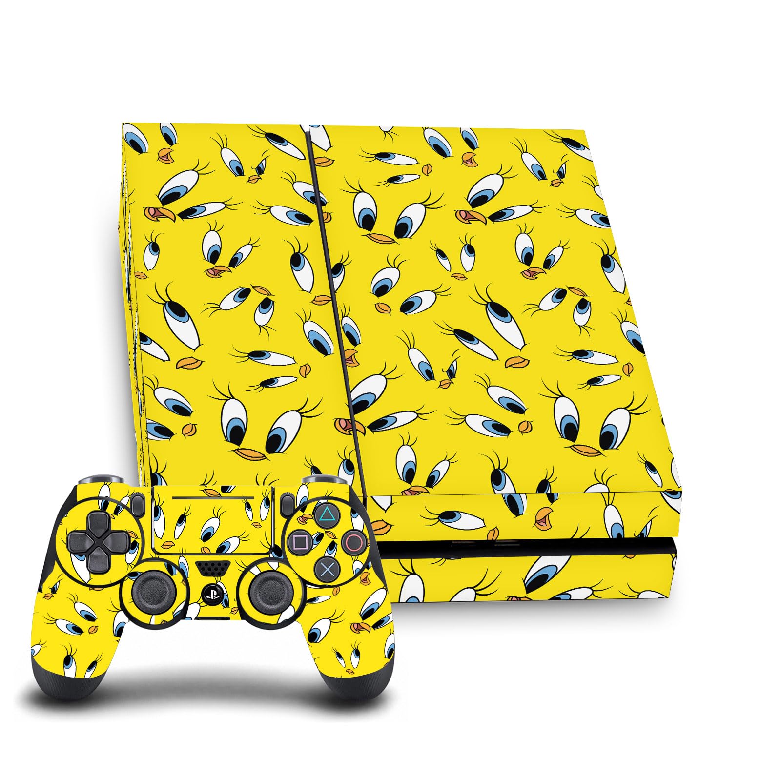 Head Case Designs Officially Licensed Looney Tunes Tweety Pattern Graphics and Characters Vinyl Gaming Skin Decal Compatible With Sony PlayStation 4 PS4 Console and DualShock 4 Controller Bundle