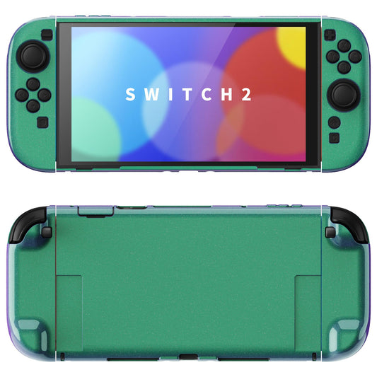 PlayVital Protective Case for Nintendo Switch 2 with Extra Stand & Thumb Grip Caps | Split Design  Dockable Hard Shell Cover for Nintendo Switch 2 | Solid Color Series  Chameleon Green Purple