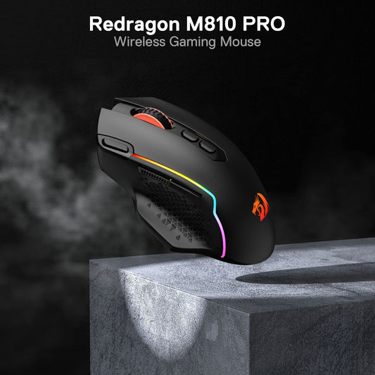 Redragon M810 Pro Wireless Gaming Mouse - 10000 DPI, RGB Backlit, 8 Macro Buttons, Black