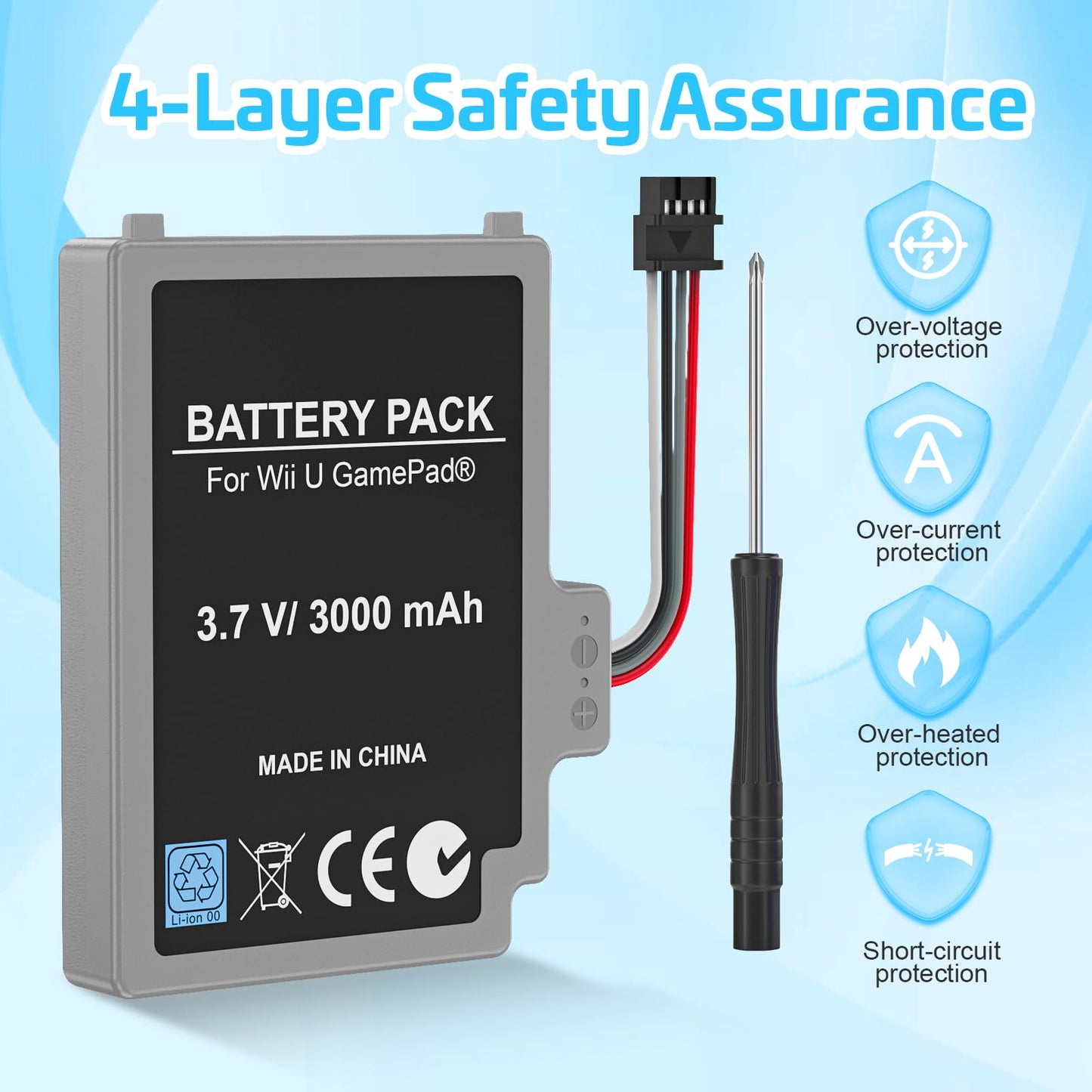 KEKUCULL Rechargeable Battery Pack for Wii U Gamepad - 2Pcs, Grey, Includes Screwdriver, Fits WUP-012/WUP-010, 2.5x1