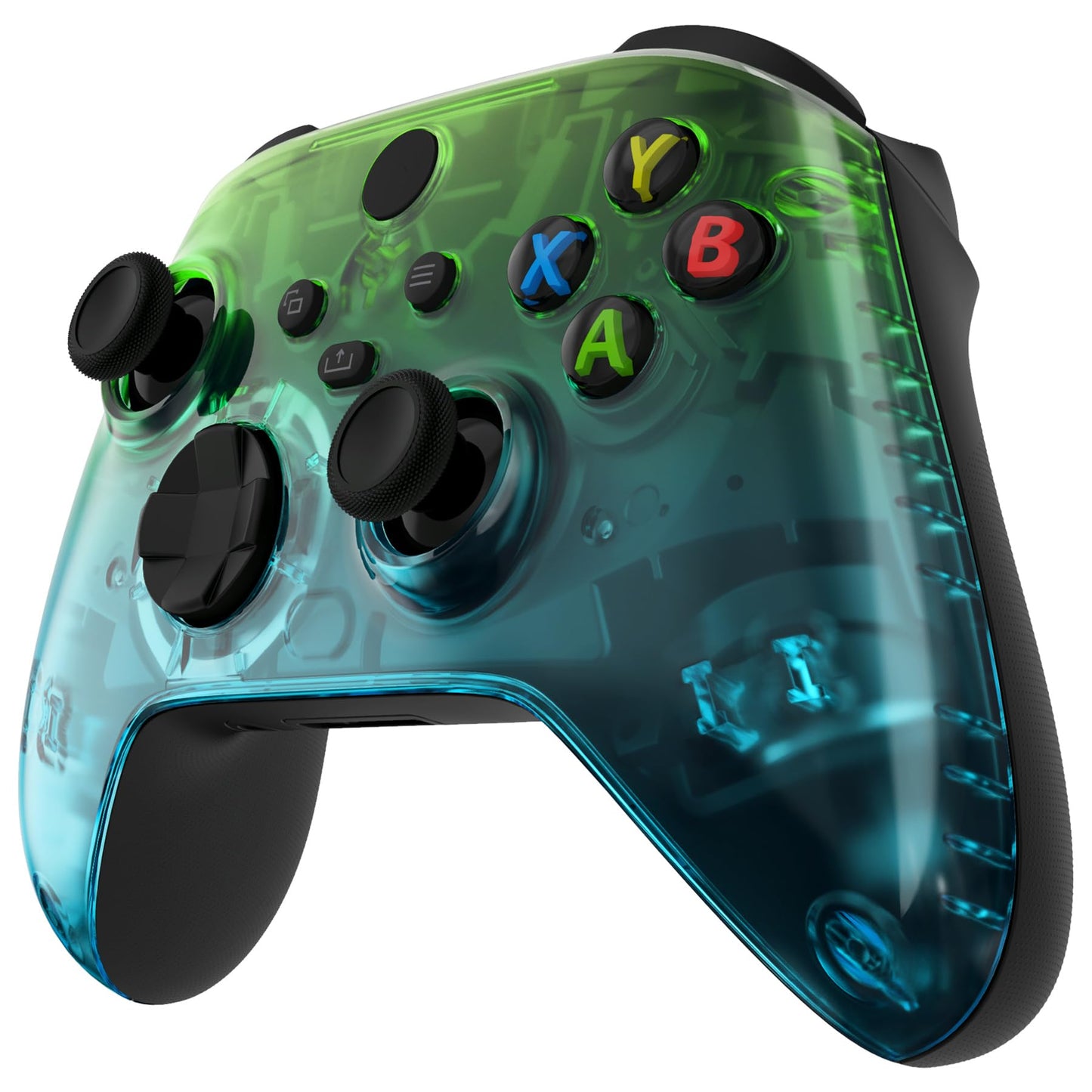 eXtremeRate Replacement Faceplate for Xbox Series X & S - Gradient Translucent Green Blue Custom Shell - Model FX3P355