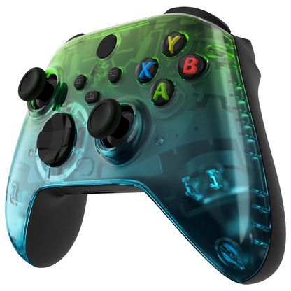 eXtremeRate Replacement Faceplate for Xbox Series X & S - Gradient Translucent Green Blue Custom Shell - Model FX3P355