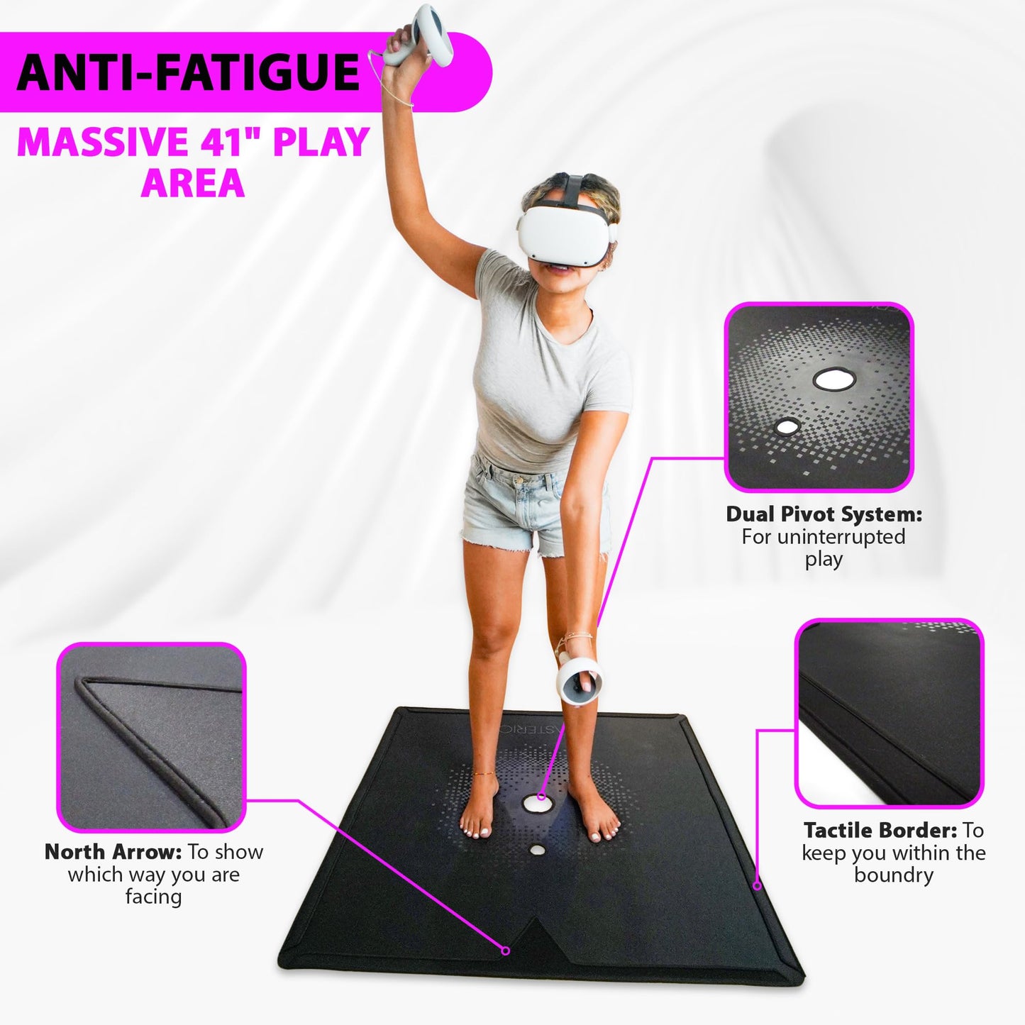 Asterion 41" Rollable VR Mat - Anti-Fatigue, Thicker & Softer, Black, Compatible with Meta Quest & Other VR/MR Headsets