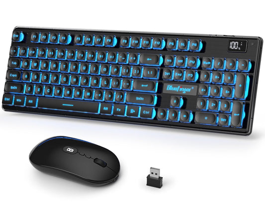 BlueFinger Wireless Gaming Keyboard and Mouse Combo  Upgrade Battery Percentage Display  Rechargeable Slim Gaming Keyboard Mouse Set  Light Up Full-Size Keyboard Silent Mouse Set for Computer Laptop
