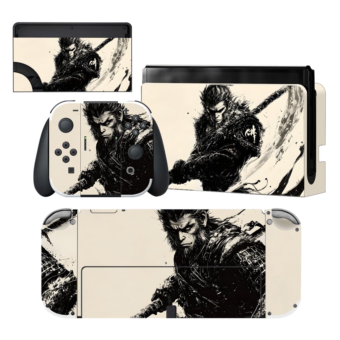 PlayVital for Nintendo Switch OLED Skins Full Set - No-Residue Protective Vinyl Decal Wrap Sticker for Switch OLED Console  Dock  Joycon & Hand Grips - Inkblade Wukong