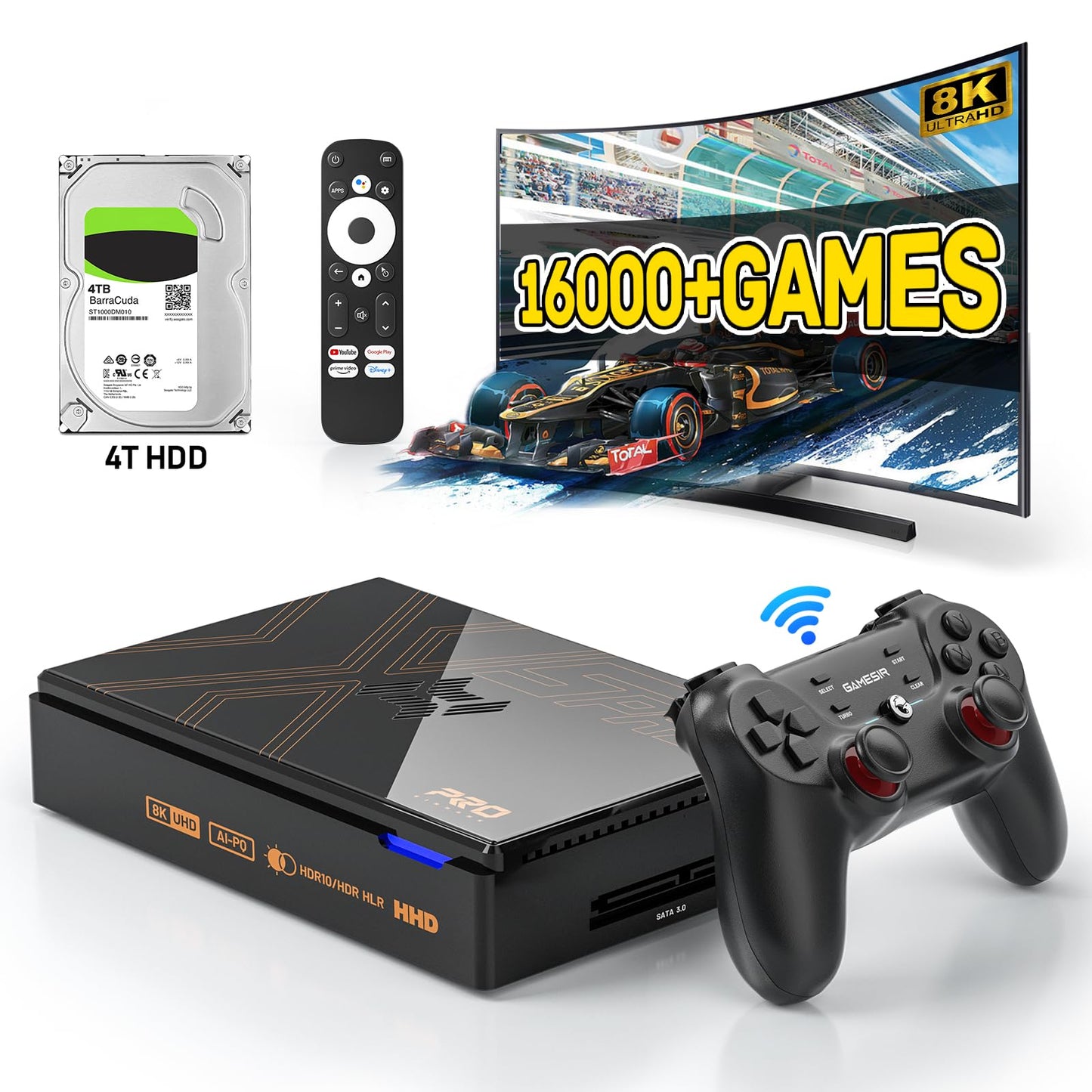 Kinhank Super Console X5 PRO Retro Game Console with 16000+Games Rock Chip RK3588S Emulator Console with Game&TV System 8K UHD Output SATA 3.1 BT 5.0 Wireless Controllers