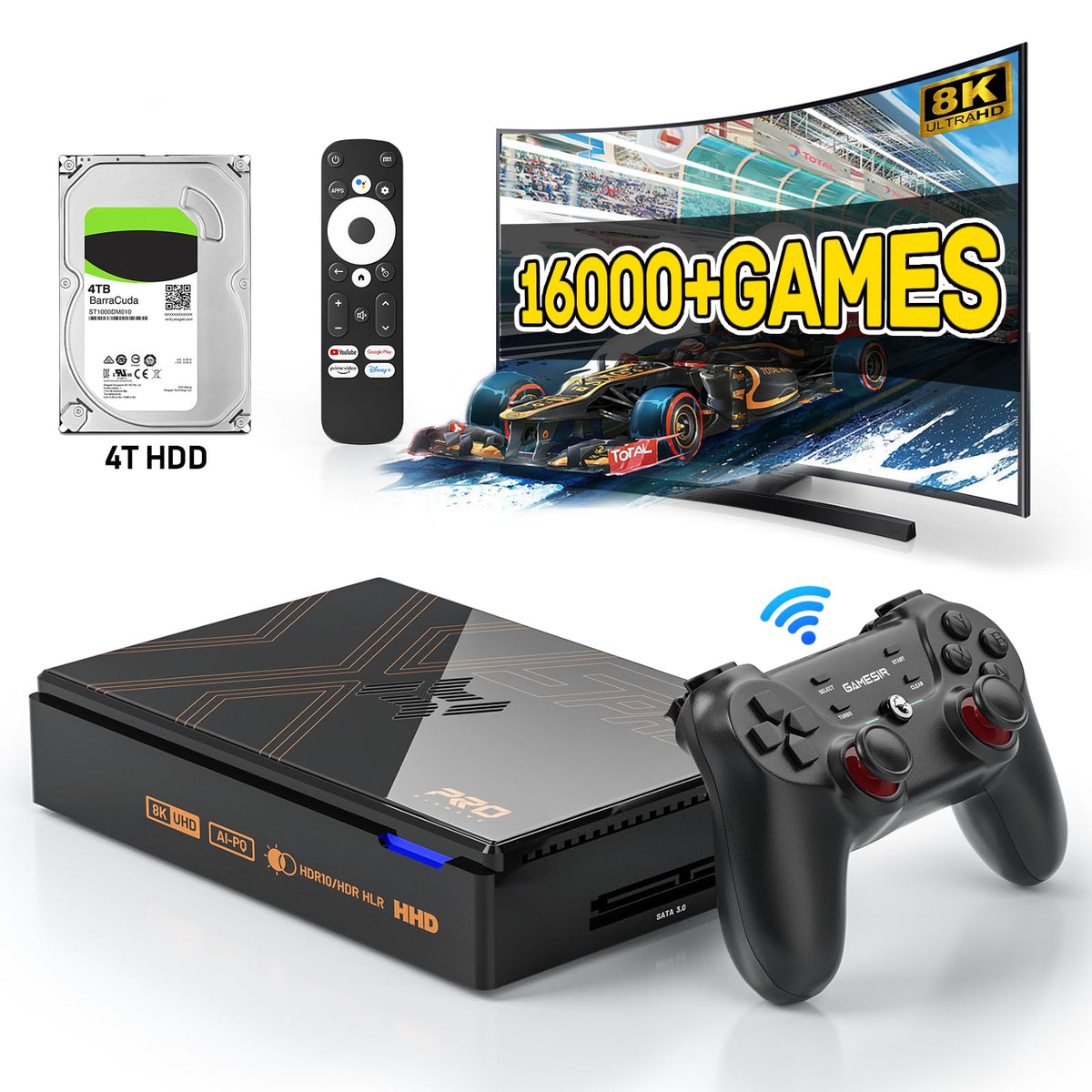 Kinhank Super Console X5 PRO Retro Game Console with 16000+Games Rock Chip RK3588S Emulator Console with Game&TV System 8K UHD Output SATA 3.1 BT 5.0 Wireless Controllers