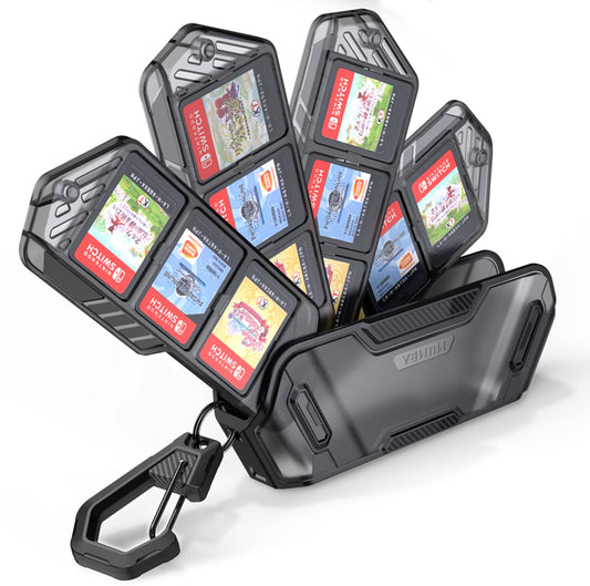 Mumba Switch Game Card Case Holder - Portable Black TPU Storage for Nintendo Switch, OLED, Lite - 12 Cards, Rotatable Design