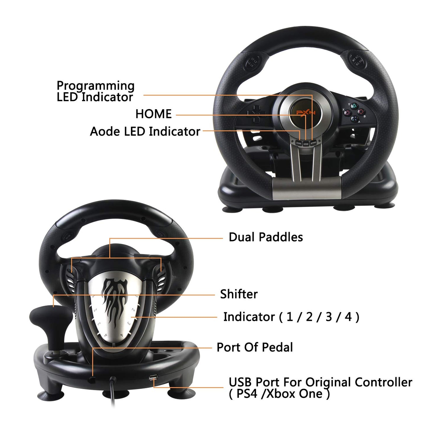PXN Racing Wheel, PXN-V3II 180° Steering Wheel with Pedal, Universal USB, Compatible with PC, PS4, Xbox - Black