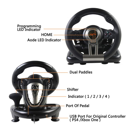 PXN Racing Wheel, PXN-V3II 180° Steering Wheel with Pedal, Universal USB, Compatible with PC, PS4, Xbox - Black