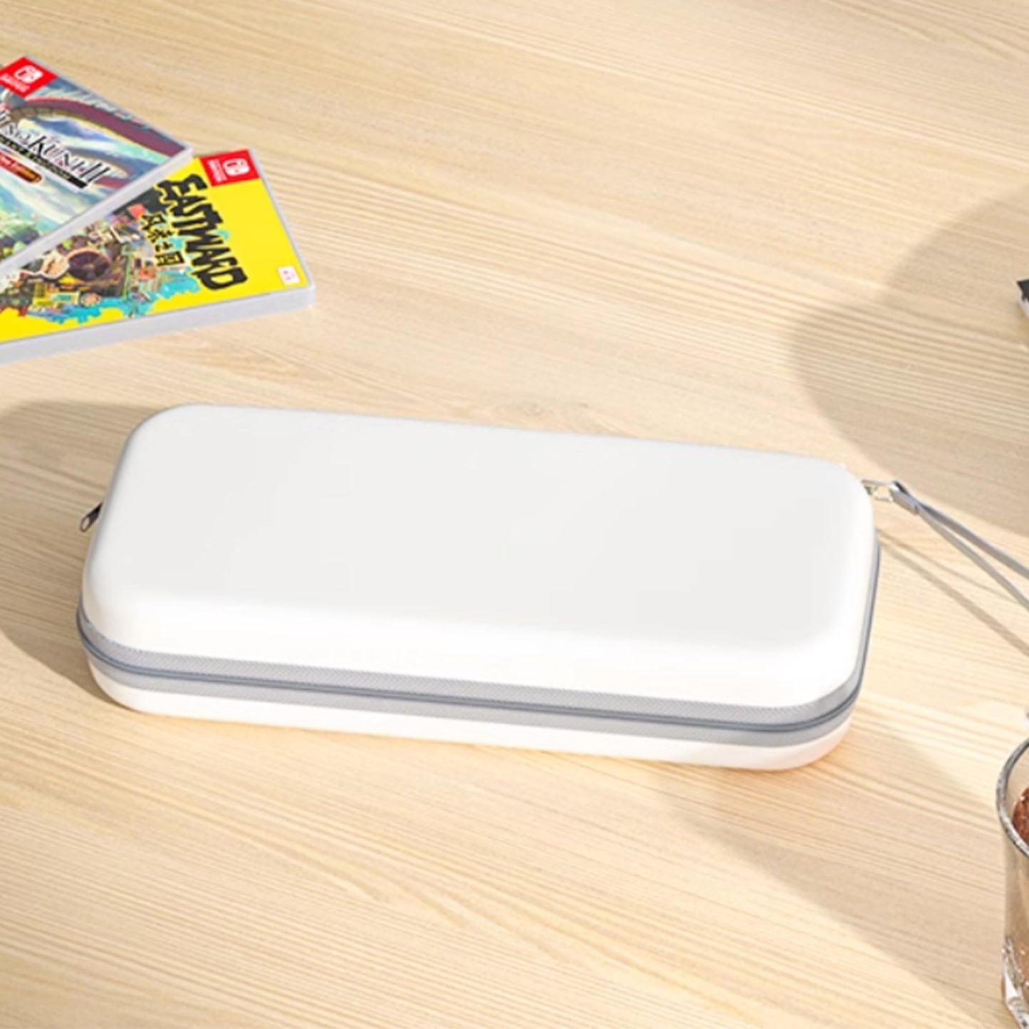 Suttkue Storage Case for NS Switch 2 - White Hard Shell Handbag with 2 Tempered Films & Transparent Silicone Handle