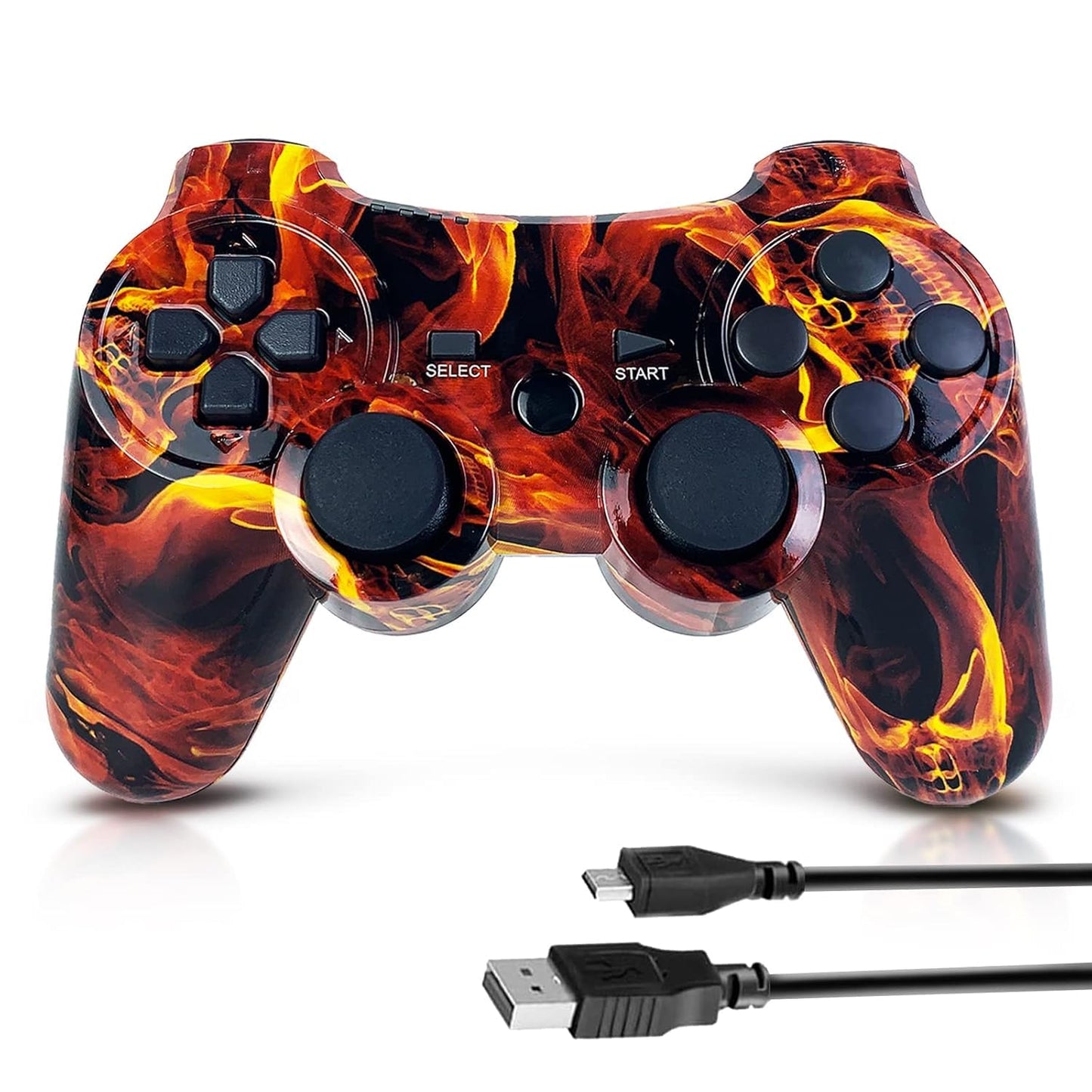 CHENGDAO PS3 Wireless Controller with Double Vibration Motion Control, 1 Pack, Flame