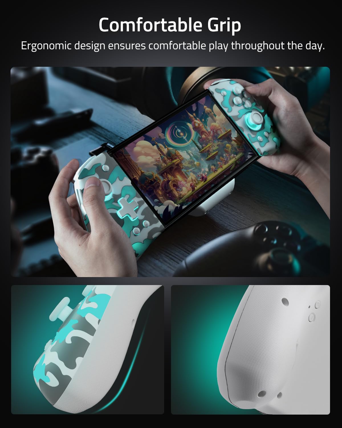 FUNLAB Switch Joypad Controller for Nintendo Switch, Camo White, Ergonomic, Customizable with Turbo and Mapping Features