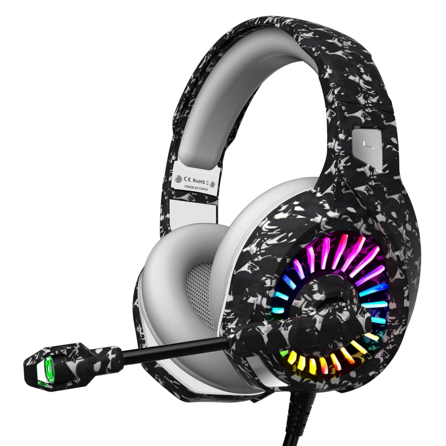 ZIUMIER Camo Gaming Headset for PS4  PS5  Xbox One  PC  Laptop  Mac  Switch  3.5MM Wired Gaming Headphones with Microphone  Bass Surround  LED Light  Camouflage
