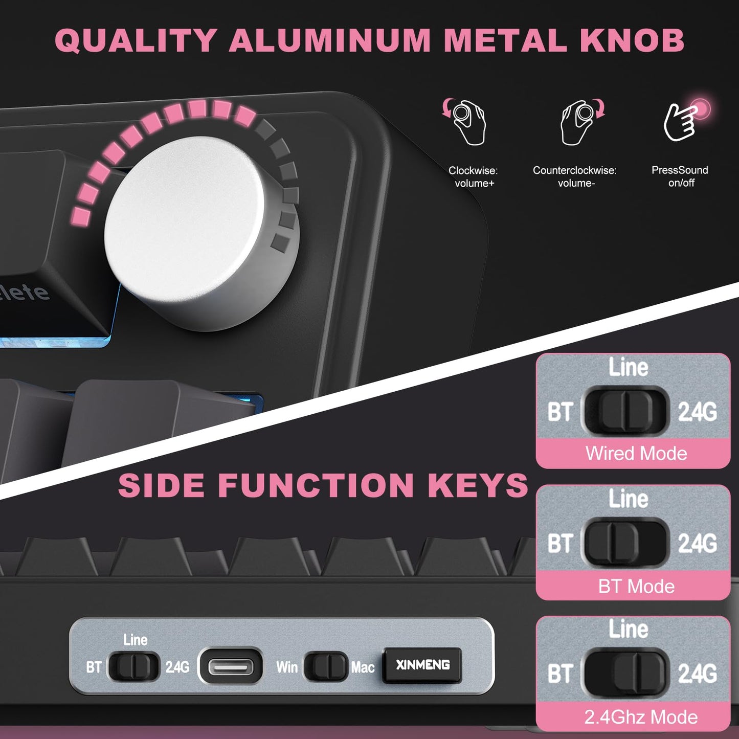 CC MALL M75 Mechanical Keyboard - 75% Gasket, Hot Swappable, RGB, PBT Keycaps, Black and Pink