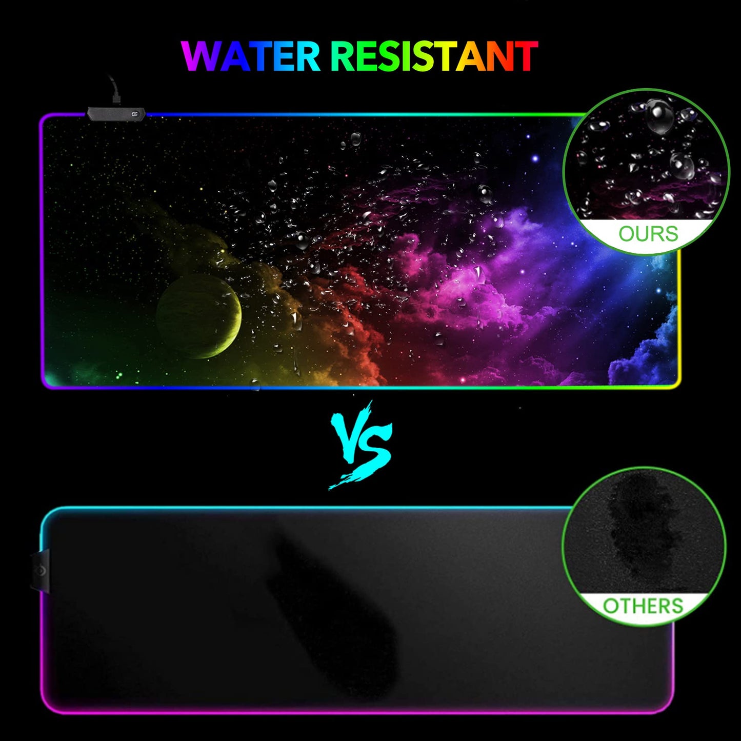 AIMSA Large RGB Gaming Mouse Pad - Extended 35.4x15.8 inch, Non-Slip Rubber Base, 14 Lighting Modes, Waterproof, Nebula Universe