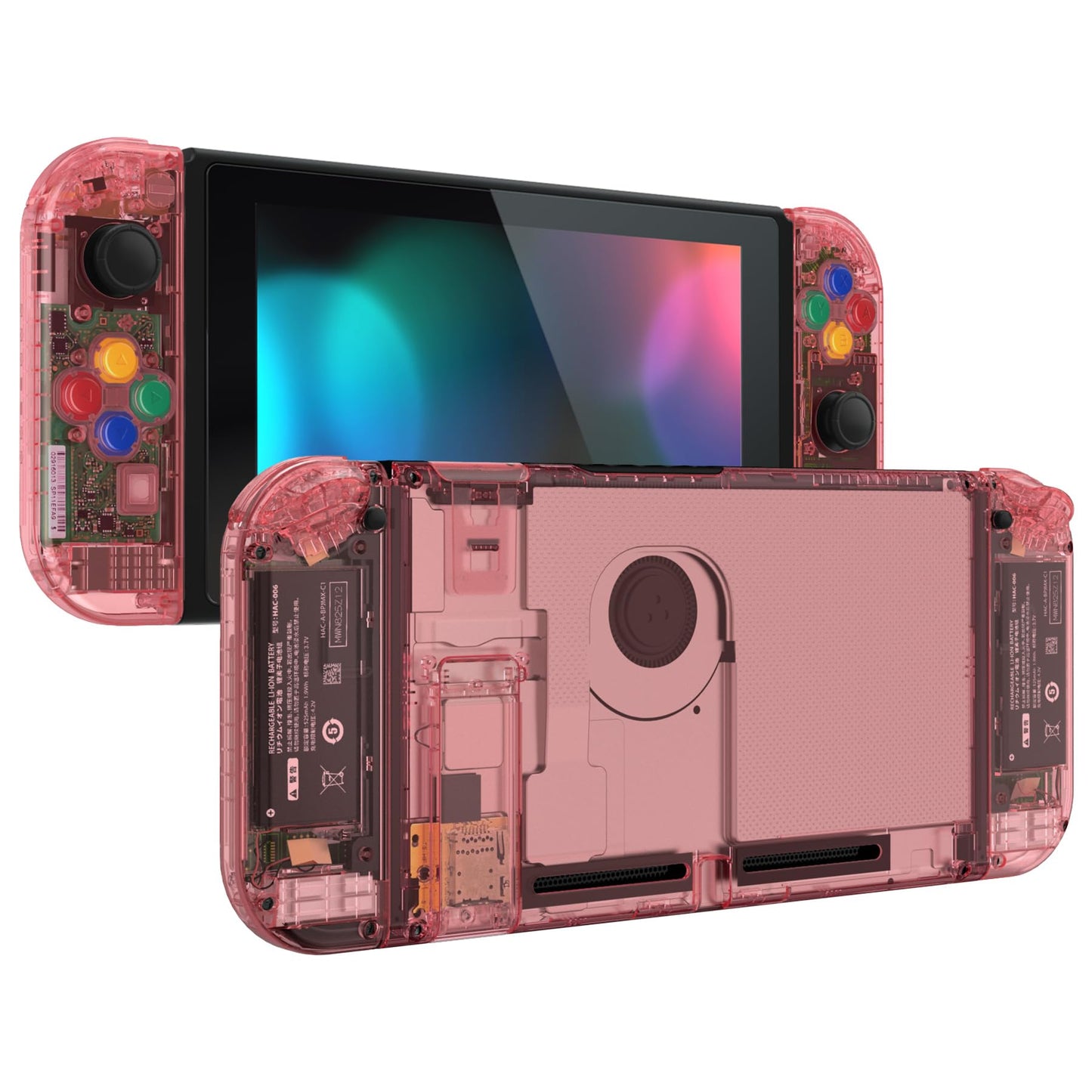 eXtremeRate DIY Replacement Shell Buttons for Nintendo Switch  Custom Back Plate for Switch Console  Housing Case with Colorful Buttons for Joycon Handheld Controller - Crystal Cherry Pink