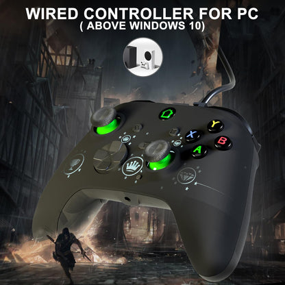 conwin Wired Game Controller for PC & XBOX One - RGB LED, Turbo, Programmable, Vibration, USB, Black