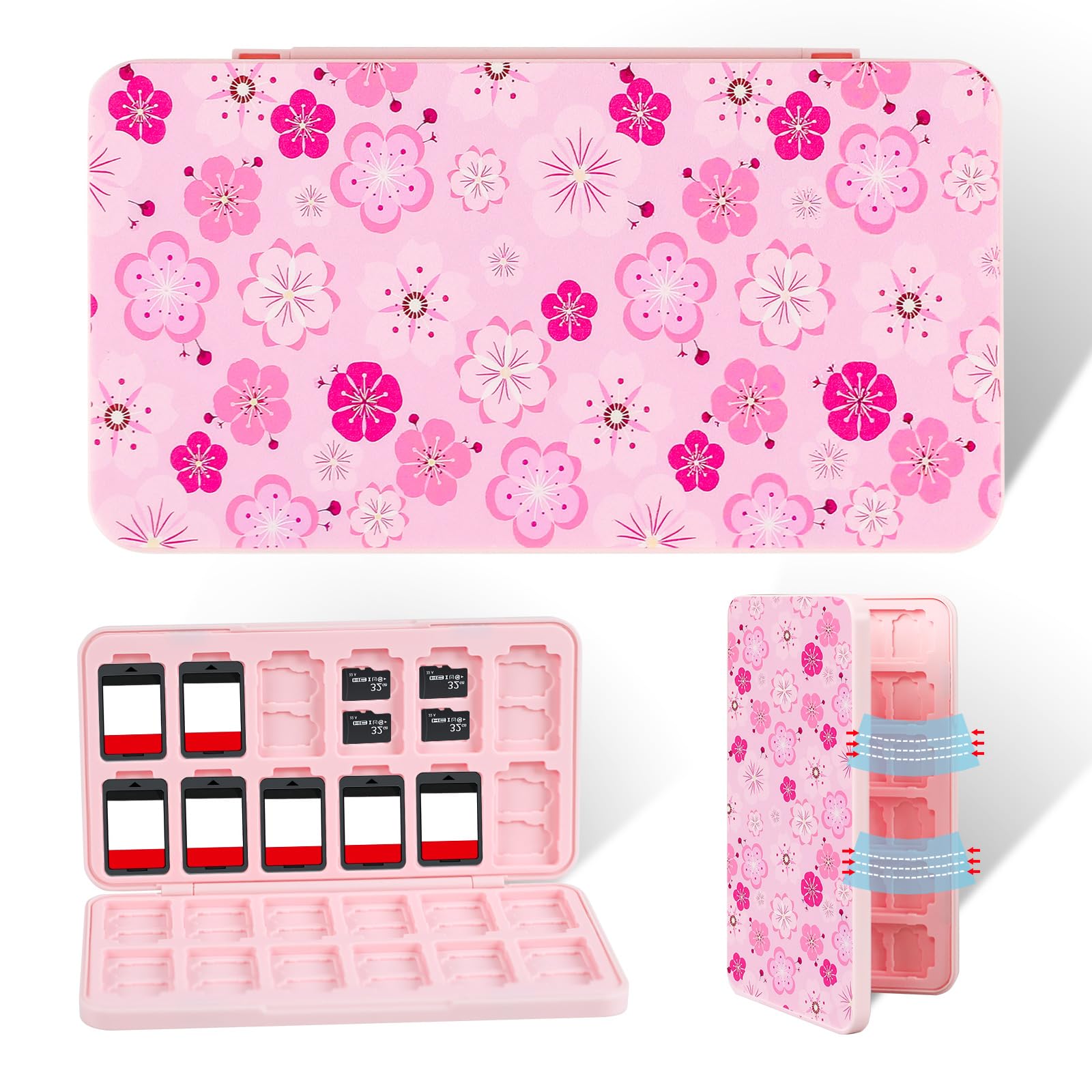 FlyingMage Switch 2 Game Case Holder for Nintendo Switch 2/OLED/Lite Games & Micro SD Cards  Cute Cherry Blossom Switch2 Game Card Holder Cartridge Case with 24 Slots Game Card Storage  Sakura