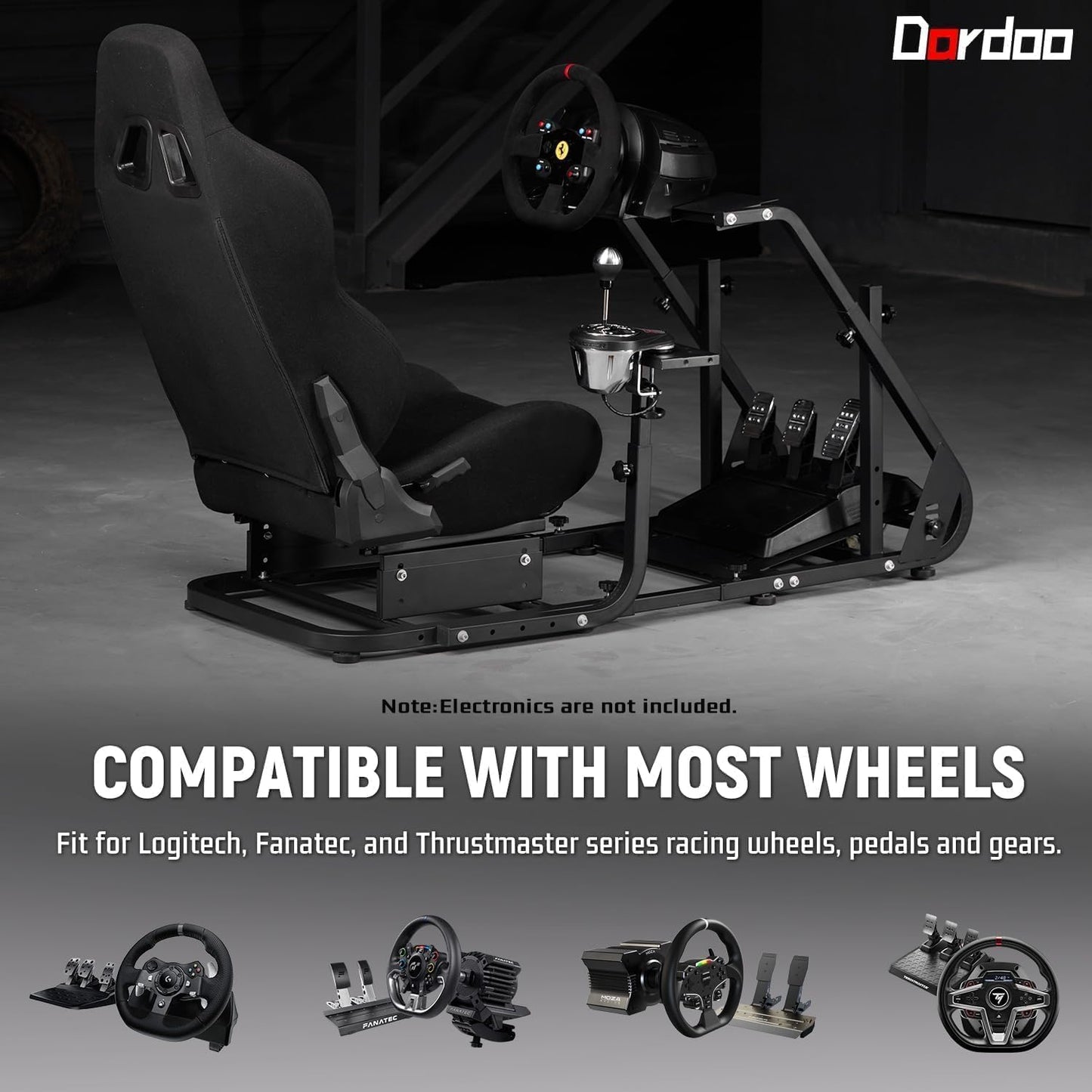 Dardoo G29 Racing Simulator Cockpit - Compatible with Logitech/Thrustmaster/Fanatec - Model NO.37 - Black Seat