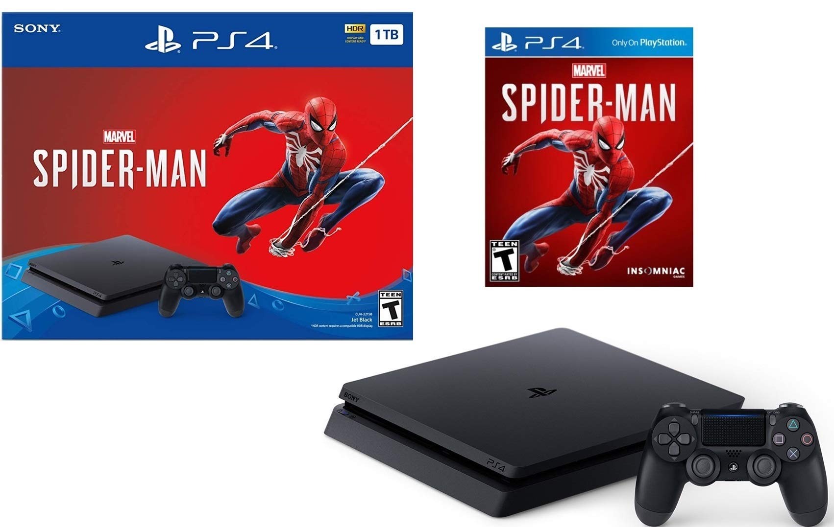 Newest Released Sony Playstation 4 1TB Marvels Spider-Man Bundle: Playstation 4 1TB Jet Black Console  Marvels Spider-Man  DUALSHOCK 4 Wireless Controller  Choose Favorite Game and Accessories (Renewed)