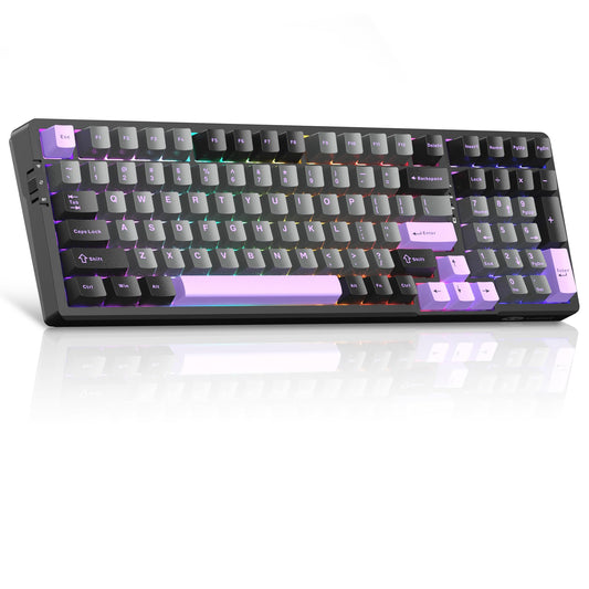MageGee LIGHT100 Wireless Creamy Keyboard  Gasket Structure Hot Swappable  Tri-Mode 2.4G/USB-C/BT5.0 RGB Backlit Mechanical Gaming Keyboard for Win/Mac/PC  PBT Keycap  4000mAh Battery  Purple